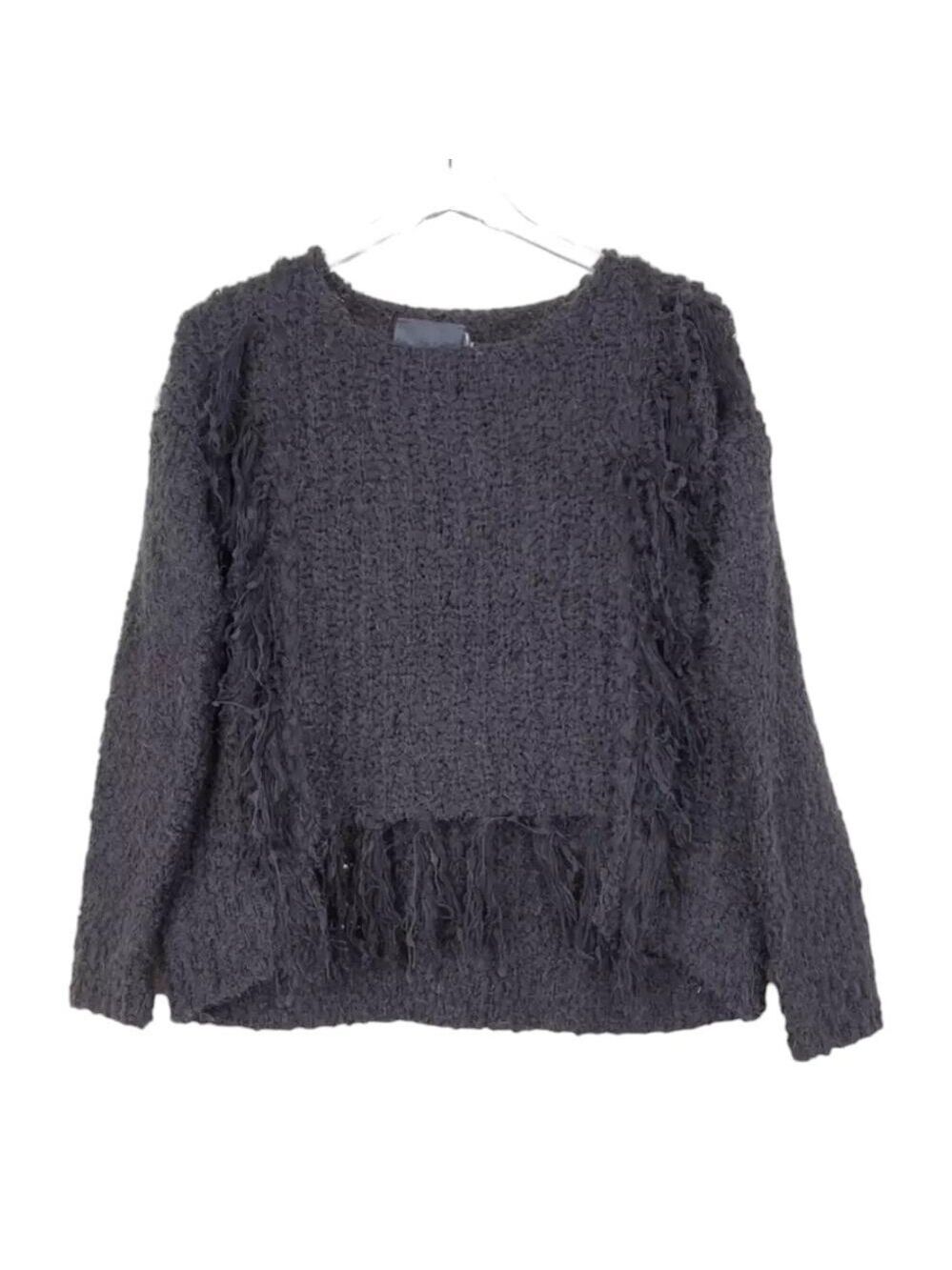 Line  & Dot Black Knit Sweater With Fringed Hem Size XS NWT
